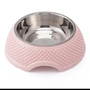2 Pink heart pet bowls set